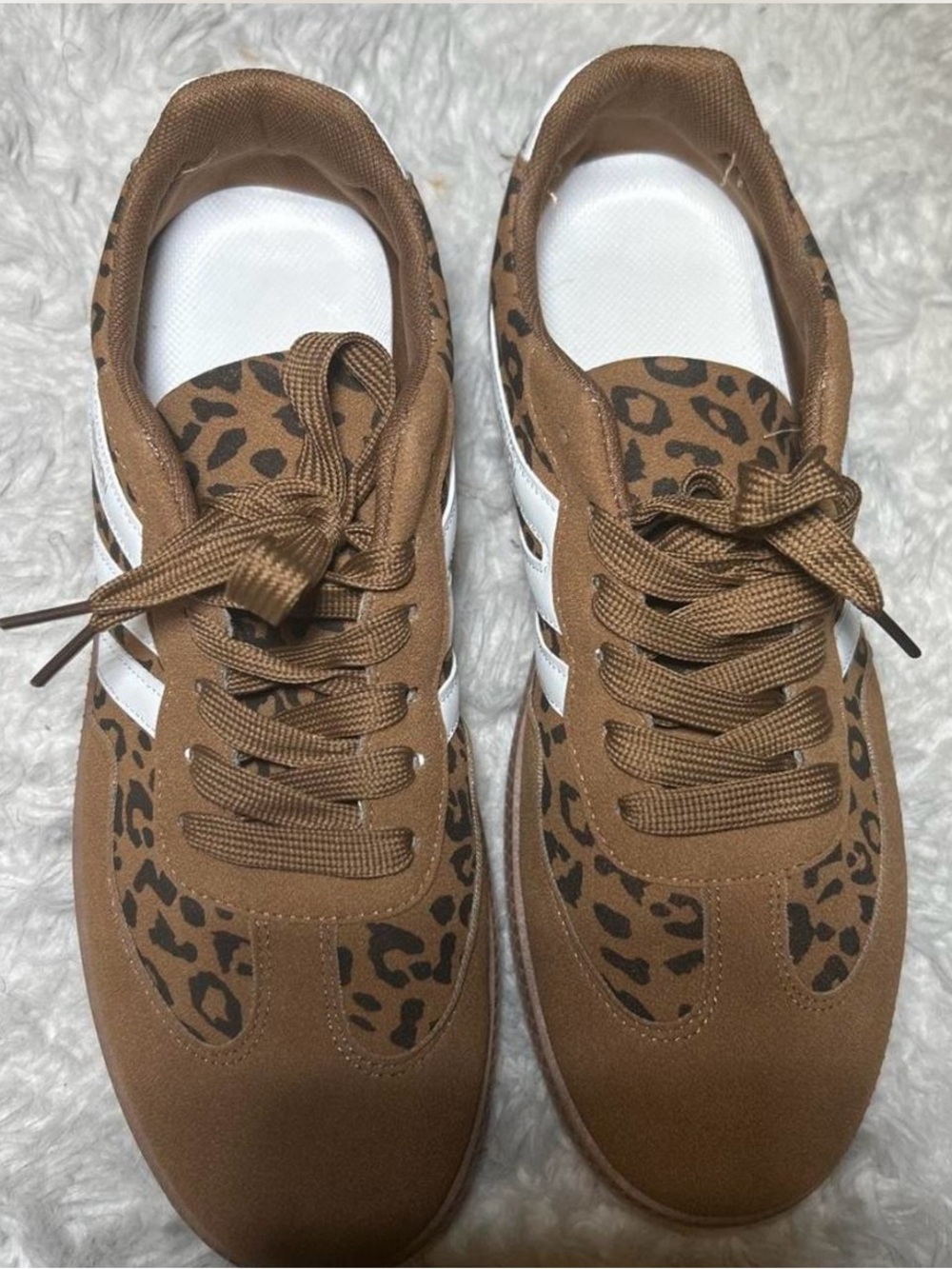 adidas Brown Leopard Print Lace-Up Sneakers with White Stripes